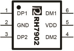 RH7902 雙路USB充電兼容識別IC,USB兼容,USB兼容充電,USB充電兼容,USB識別,USB兼容識別,封裝示意圖